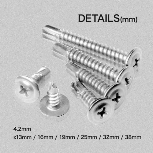ShopXJ 100-Pack M4.2/M4.8 Drill Screws with Thin Washers, Stainless Steel, White (4.2*25)