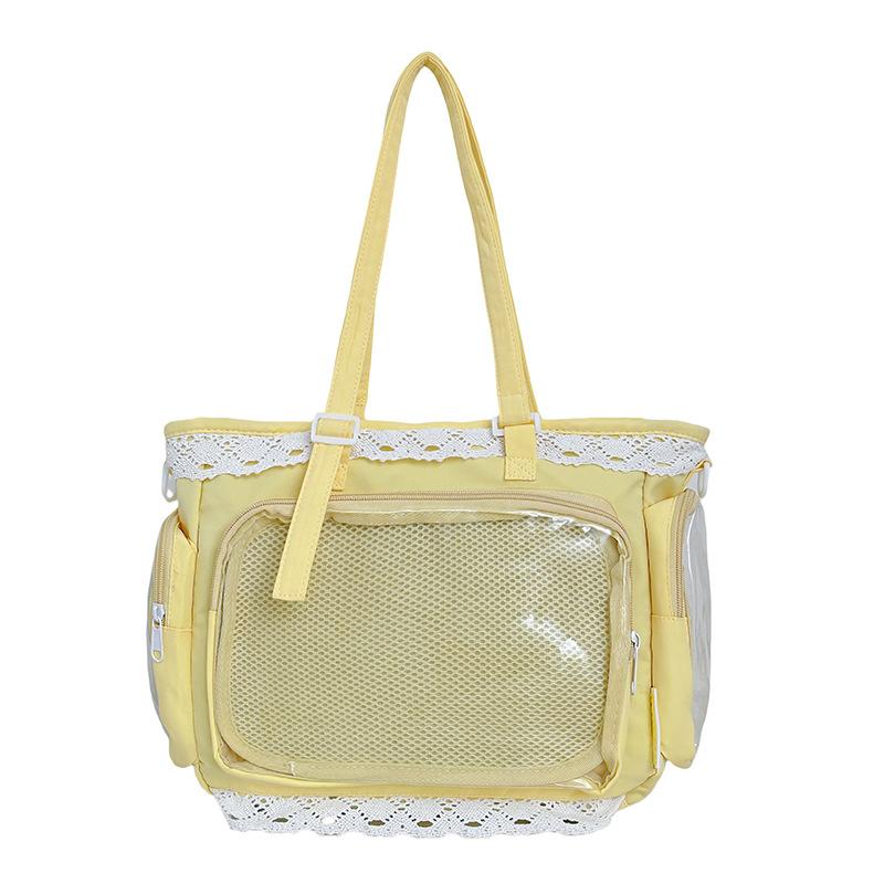 Market-6 College Stijl Meisjes Crossbody Tassen Transparante Zak Effen Kleur Itabag Grote Capaciteit Schouder Kant Katoenen Poppen Dagelijkse Outfit beige