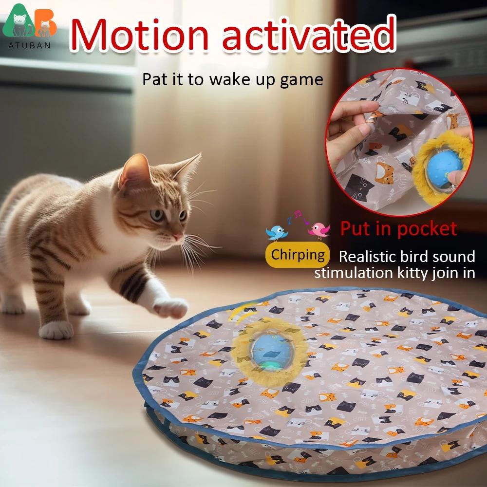 Rolling in Pouch Cat Toys Interactive Ball Hide and Seek Cat Catching Game Ball Motion Activate Chirping Smart Cat Toy Exercise