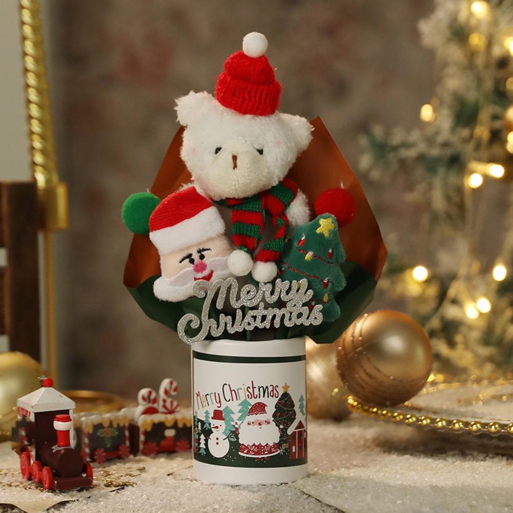 Cartoon Christmas Plush Bear Bouquet Christmas Tree Snowman Bear Christmas Ornaments Santa Claus Elk Deer