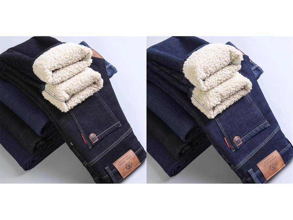 Jeans Homme Laine d'Agneau Doublés Polaire Extra Épais - Pantalon Décontracté Hiver Taille Haute