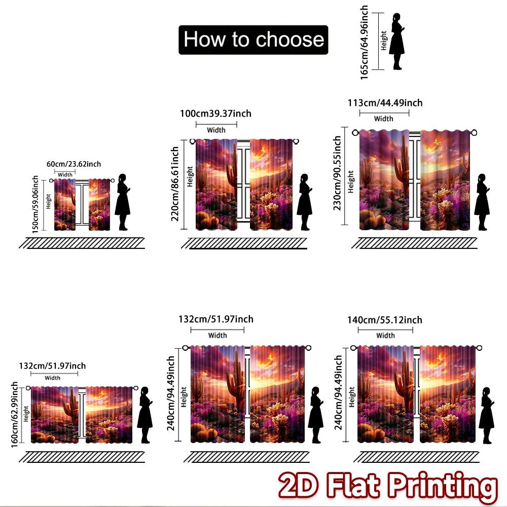 2D flat printing 2pcs Curtains Desert Cacti Sunset Dramatic Sky Digital Printed Polyester Drapes All Season Party & Holiday