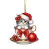 Acrylic Teacup Cat Hanging Ornaments Cute Cartoon Cat Christmas Ornament 2D
