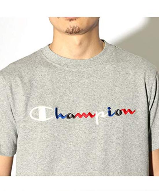 Champion Short Sleeve Classic Jock Tricolor Script Logo Oxford Size M Men's T-Shirt, Tag, Collar, Embroidery, Gray, (C3-H371)