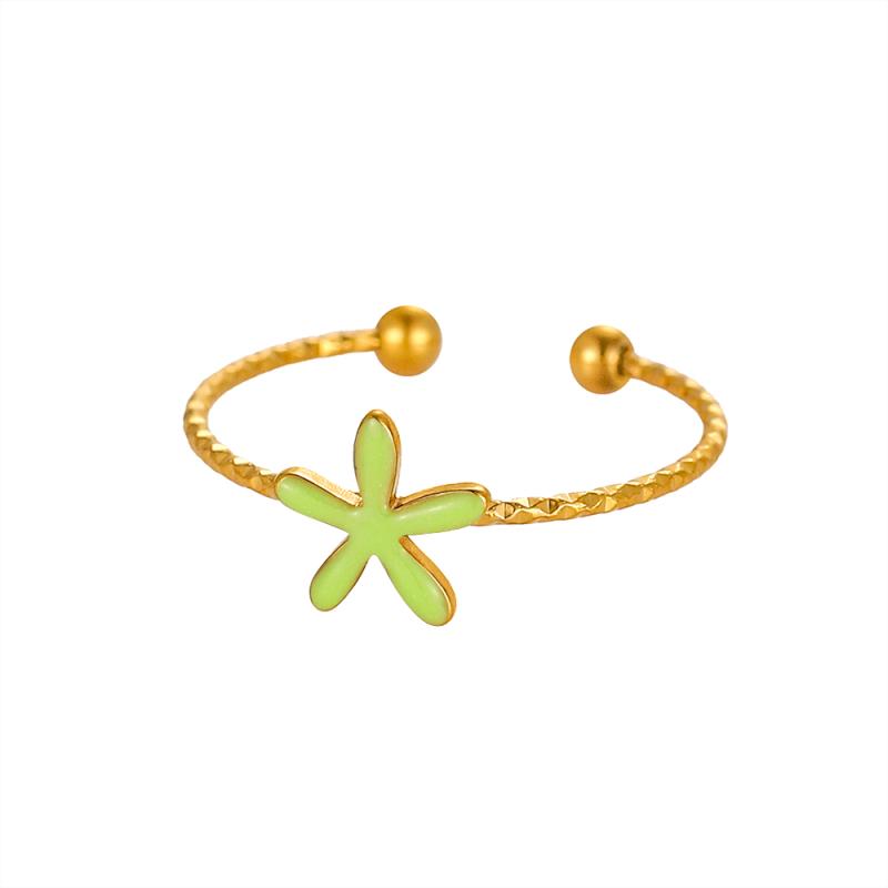 

CARLIDANA Gold Plated Seashell Oil Drop Starfish Shell Zircon Statement Open Rings Stainless Steel Summer Jewelry for Women resizable