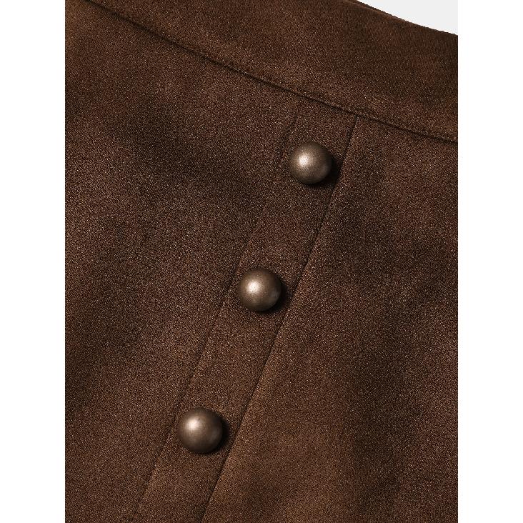 Damen Uni Wildlederrock Europäisch und Amerikanisch Hohe Taille Metallschnalle Bodycon Kurzer Rock