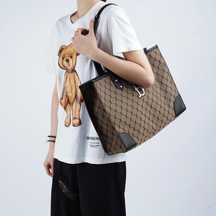 New MLB Monogram Collection Polyester Combo Bag, Tote Bag, Shopping Bag, Shoulder Bag, Handbag Unisex Dark Brown Mocha 3AORL021N-43BGD