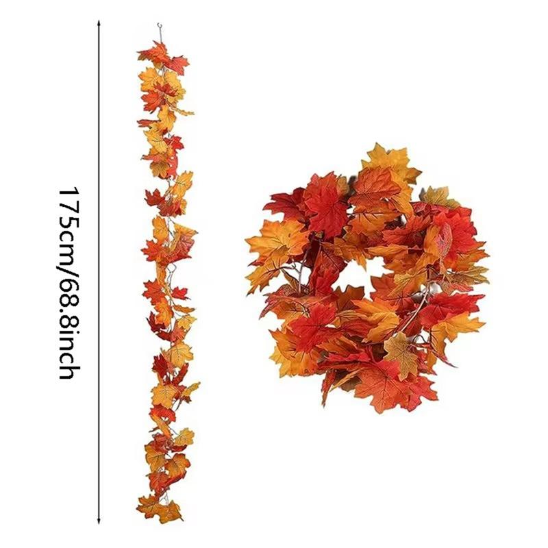 A96I-Thanksgiving Garlands 2PCS Artificial Fall Garland Maple Leaves 5.8Ft Decorative Autumn Garland For Fireplace Door Frame