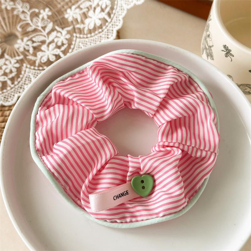 

Preppy Style Striped Hair Scrunchie Heart Shape Button Detail Ponytail Holder School Girl Aesthetic Fabric Hair Ties розовый