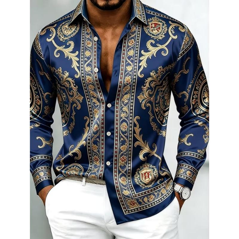 Camicia da uomo con stampa barocca a maniche lunghe con design retrò alla moda 10 colori Top casual da esterno da uomo