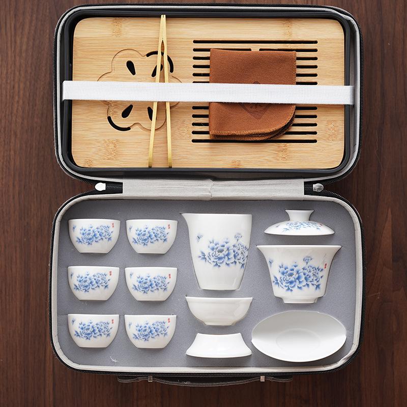 Retro Guochao Peony White Porcelain Tea Ware High-end Tea Making Set Event Award