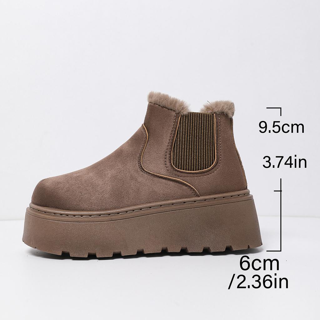 British Style Solid Color Platform Snow Boots Women Winter Soft Short Plush Warm Ankle Boots Woman Faux Suede Booties Female