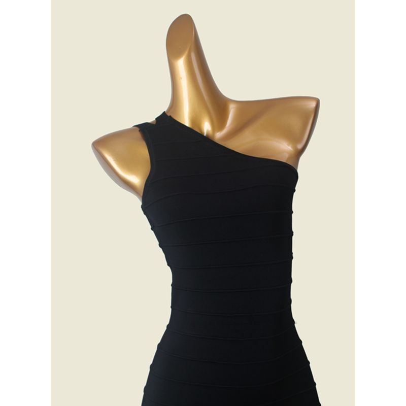 French Style Design One Shoulder Silm Bodycon Dress Black Sexy Knitting Small Dress Export Short Skirt