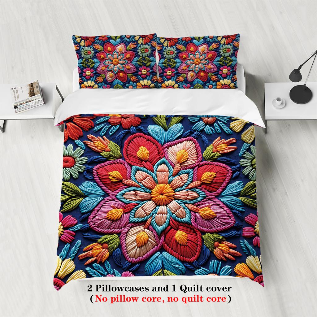 Three-piece Set (1 Duvet Cover + 2 pillowcases,coreless),3D Three-dimensional Floral Elements Printed Bedding Set,multiple Sizes