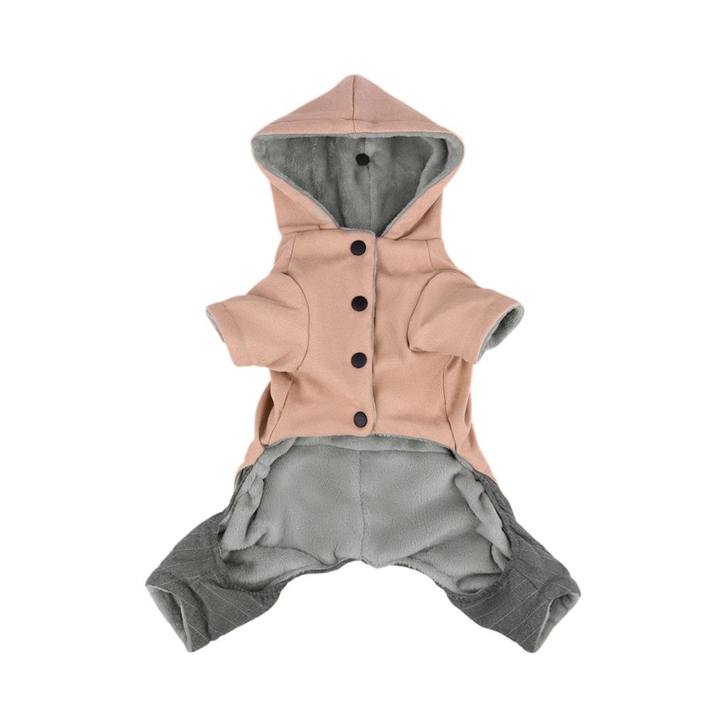 Hooded Dog Winter Coat 4-Legged Flannel Warm Insulated Pet Jacket for Teddy & Small Dogs