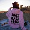 Faith Over Fear Christian Hoodie Religious Graphic Sweatshirt Jesus Pullover Aesthetic Top for Women