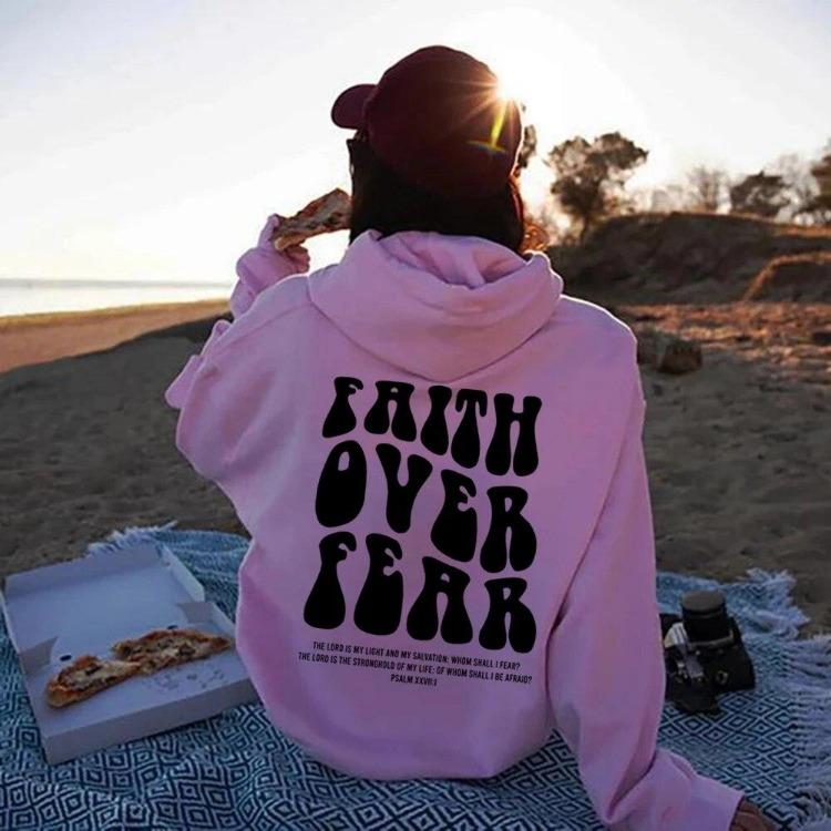 Faith Over Fear Christian Hoodie Religious Graphic Sweatshirt Jesus Pullover Aesthetic Top for Women