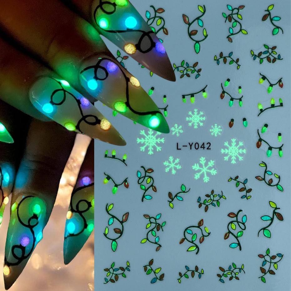 Luminous Lanterns Christmas Nail Art Stickers Colored Light Bulbs Christmas Tree Gingerbread Man Snowflake Nail DIY Decoration
