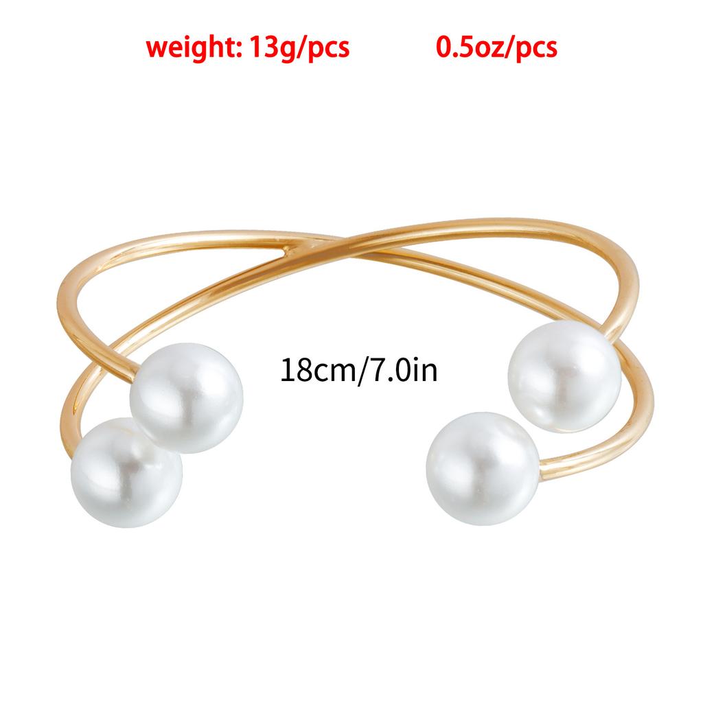 Accessories, Punk Geometric Exaggerated Imitation Pearl Retro Bracelet, Ethnic Style Open Metal Bracelet Women