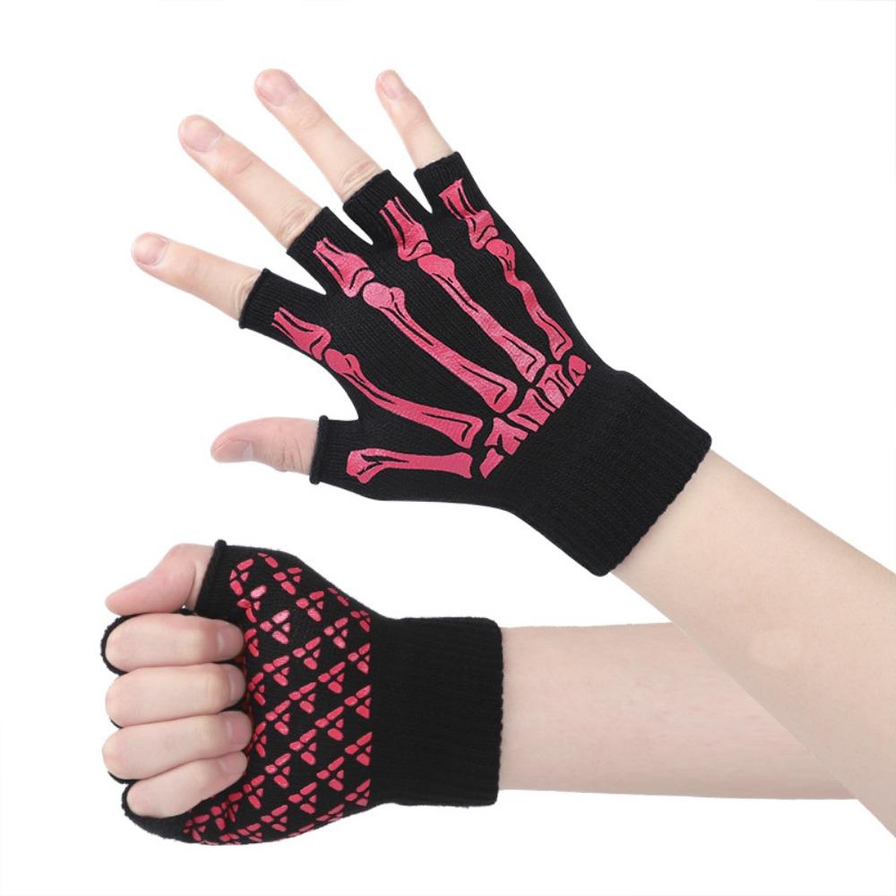 

Knitted Punk Skeleton Gloves Black Cosplay Gloves Dress Up Skull Half Finger Gloves Moto Riding Style 3