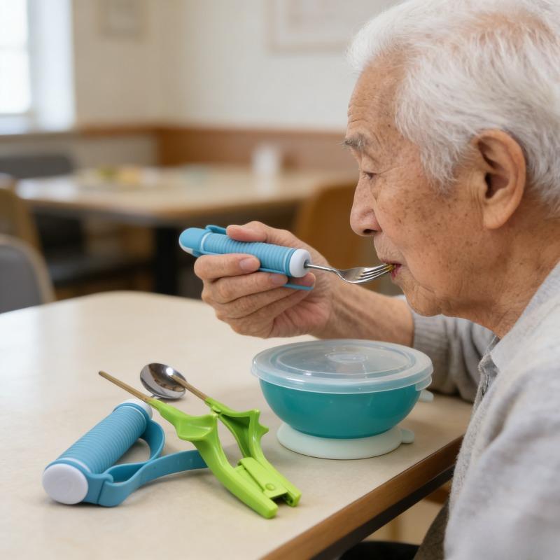 4-delige Hulpmiddelen Eetgerei Set Vork Lepel Kom Eetstokjes Antislip Ouderen Gehandicapten Tafelservies Veilig Ergonomisch Essentieel