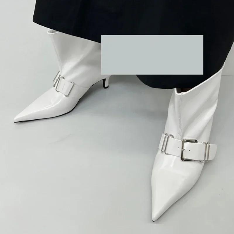 

Fashion Pointed Toe Women Ankle Boots Designer Fashion Heels Shoes New Sexy Gladiator Chelsea Boots Pumps Goth Femme Zapatos 43 белый