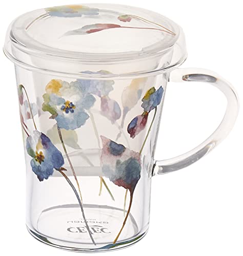 Yamaka Shoten CELEC  Chamiel Teamate  Heat-Resistant Glass Mug (with Tea Strainer), Pansy, CY12-GT57