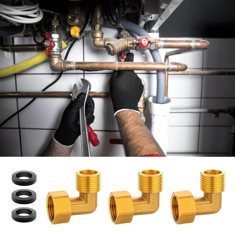 Pack Of 3 Practical Sturdy Brass 1/2Inch 90 Degree Point Connectors Male to Female Thread for Hot And Cold Water Supply