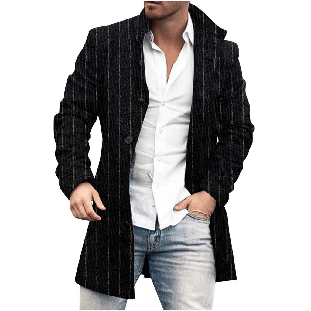Spring New Men's Pocket Versatile Daily Retro Stand Up Collar Medium Long Woolen Coat Men's Casual Coat Men's Clothing