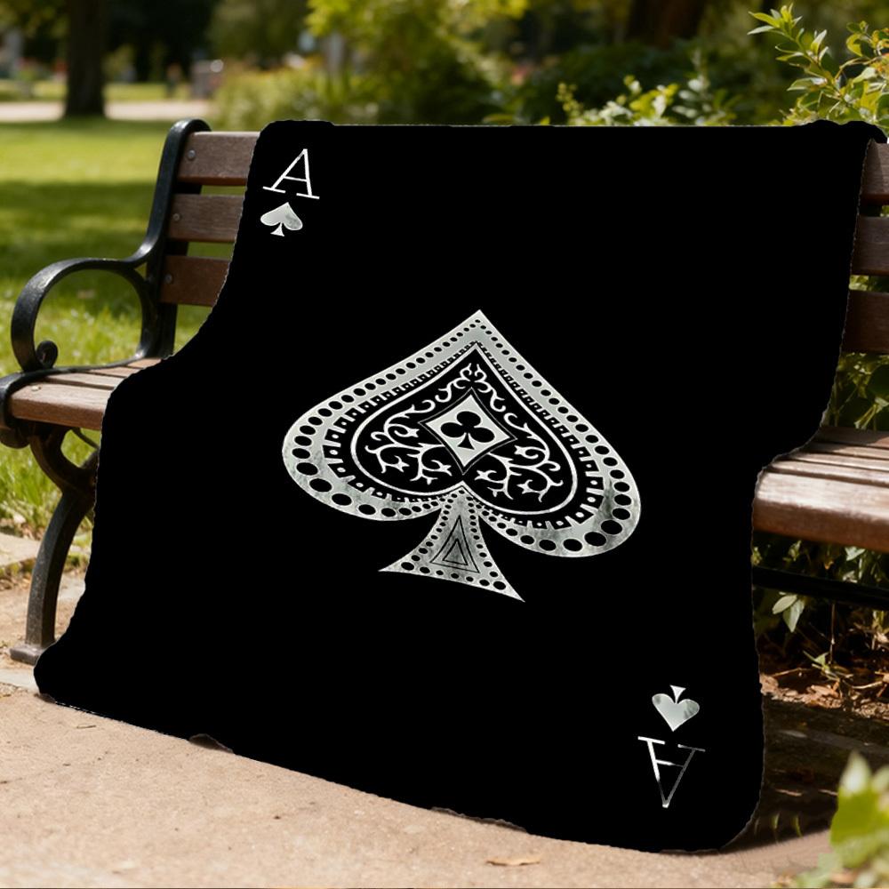 1pc Ace of Spades Playing Card Outdoor Flannel Blanket , Machine Washable Perfect Gift for Birthday , Holiday Travel Accessory , Durable Material