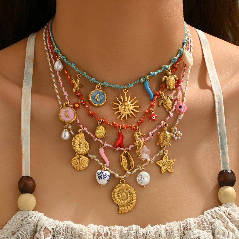 Colar de Corrente de Corda Trançada Vintage Pingente Personalizado Estilo Oceano Acessório Joias para Mulheres Corrente na Clavícula Presentes