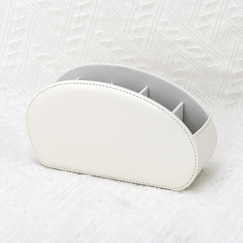 Remote Control & Desktop Organizer, PU Leather, 5-Compartment Storage Box for Office and Cosmetics