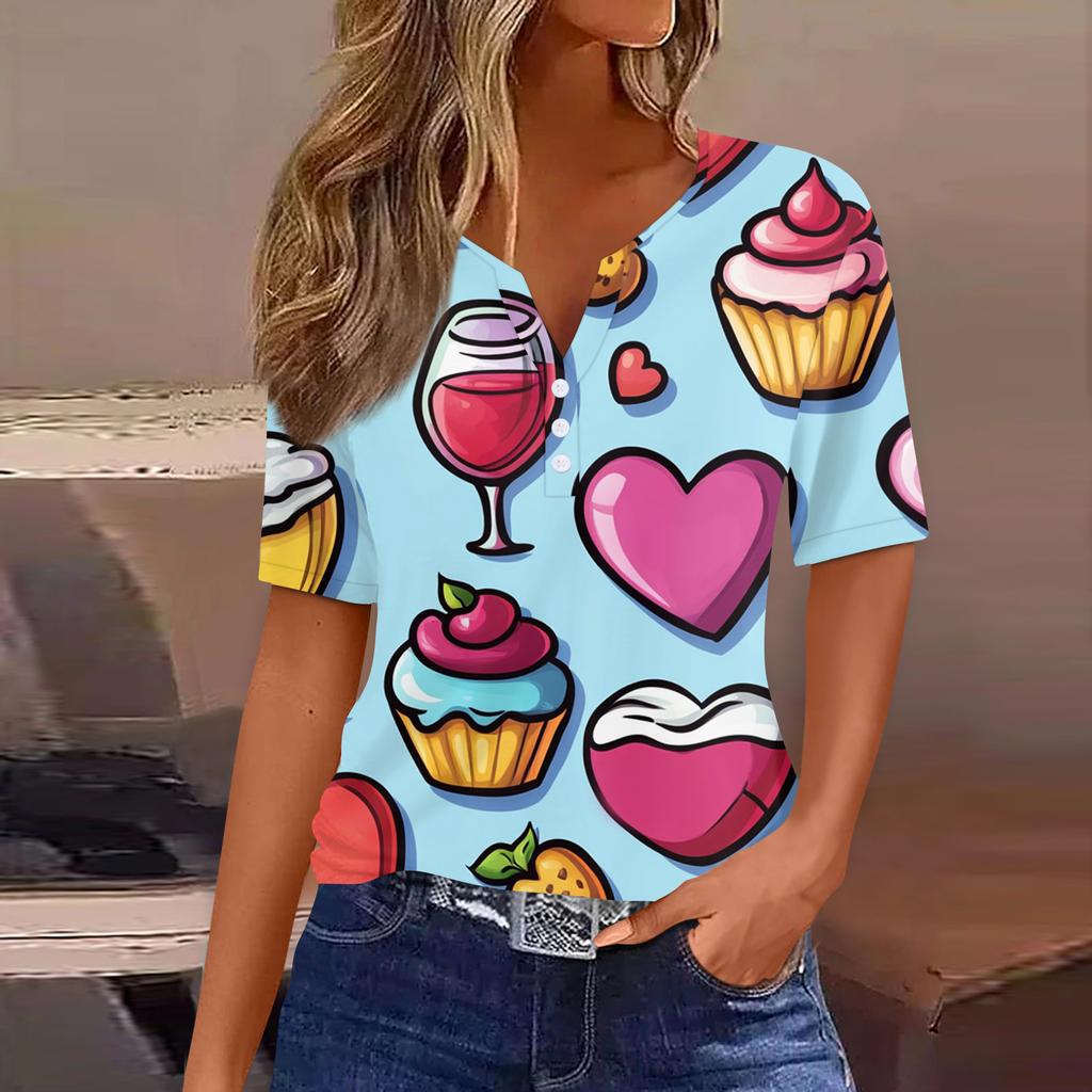 Damen T-Shirt Tee Print Knopf Kurzarm Täglich Wochenende Mode Basic V-Ausschnitt Reguläres Oberteil St. Patrick's Day