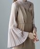 Pleated Bell Sleeve M [etoll] I-line Dress, One-piece, Wedding, After-party, Formal, Beige,