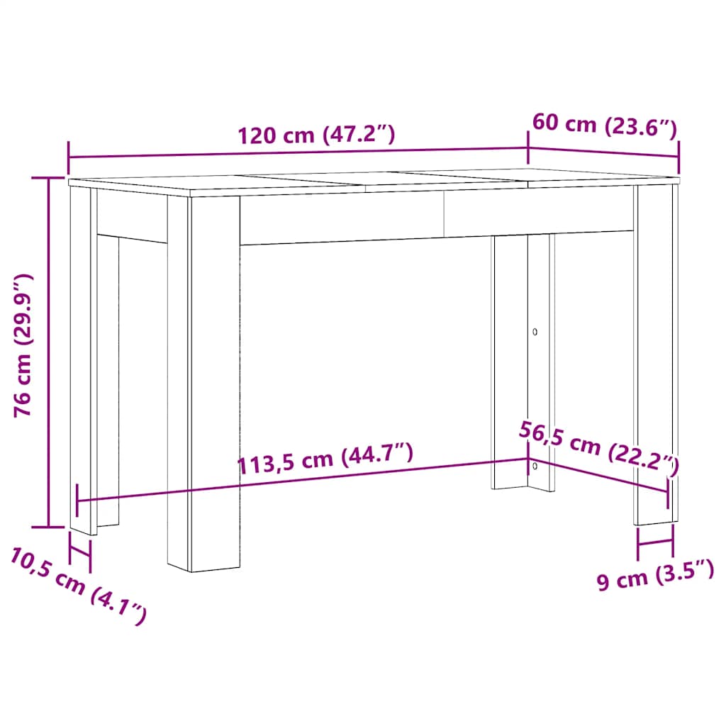 Dining Table Black Oak Effect 120 X 60 X 76 Cm Engineered Wood