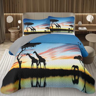 Safari Giraffe Bedspread Twin Queen Wildlife Animals Quilted Coverlet For Teens Adult Bedroom Decor Rustic Farmhouse Bedding Set