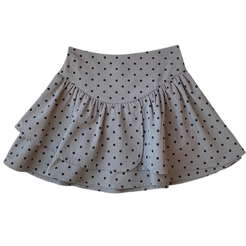 Women's Elegant Black Polka Dot A-Line Chiffon Skirt - Petite, High-Waisted, Summer Skirt Pants