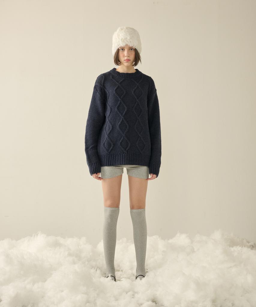 KINETO Women'S Mohair Fisherman Sweater_Navy