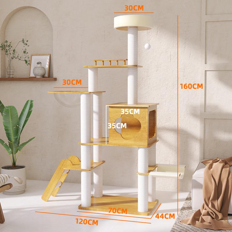 Sisal Cat Tree with Multi-Layer Platforms, Bed, and Space Capsule - Space-Saving Climbing Frame