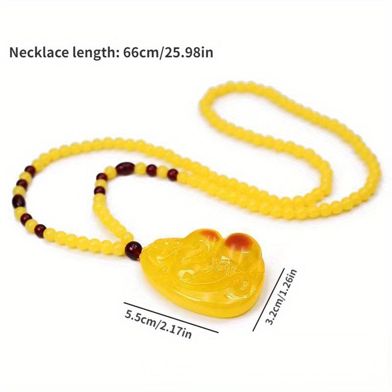 1PC Honey Wax Pendant, Men's and Women's Long Ethnic Style Carved Necklace, Chicken Oil Yellow Water Droplet Sweater Chain, Pendant Accessories