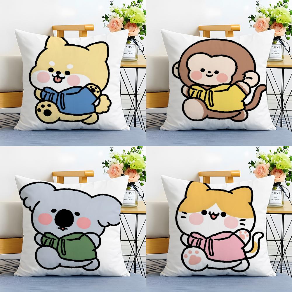 Small Animal Cartoon Happy Sports Cushion Cover Linen Pillowcase Soft For Sofa Bed Home Room Decor