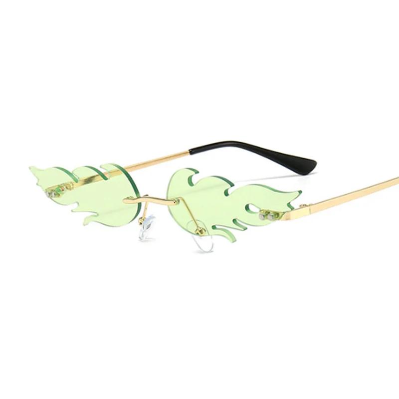 Fashion Oval Fire Flame Sunglasses Woman Metal Rimless Sun Glasses Female Small Frame Ocean Mirror Luxury Feminino