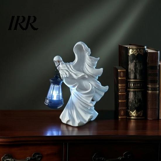 Waterproof Halloween Decor Witch Resin Lantern, Gothic Ghoul Terrifying LED Night Light, Ghost Decoration Hell Reaper Spooky Tabletop
