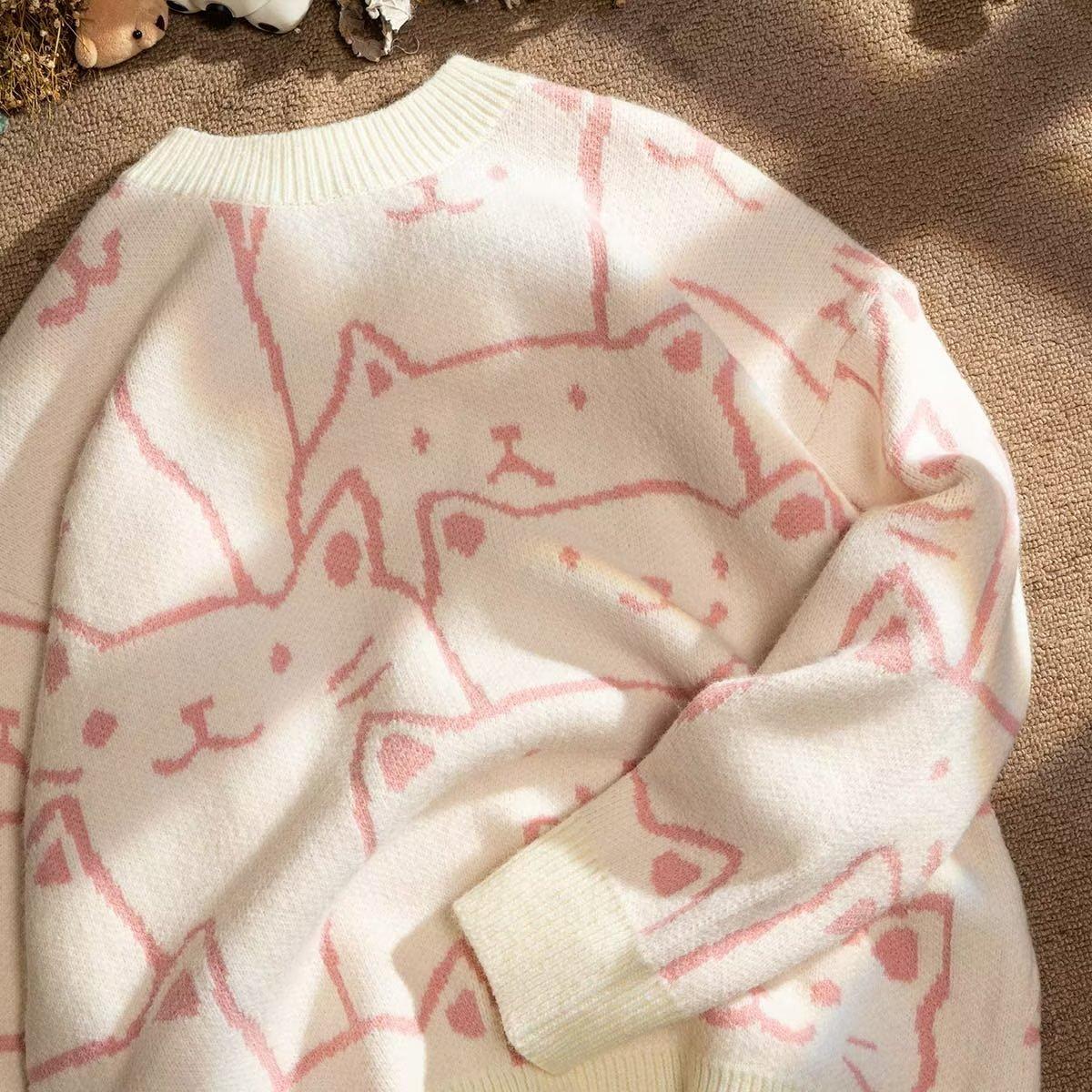 

Осень-зима 2023, новый стиль Harajuku Y2k, универсальный свободный свитер с медведем в ленивом стиле, мягкий восковой внешний свитер для мужчин L розовый