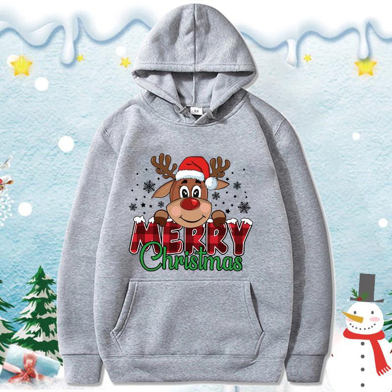 2025 Merry Christmas Cotton Printed Hoodie Neutral Spring and Autumn Lovely Pullover Long Sleeve Men's Casual Comfortable Hoodie