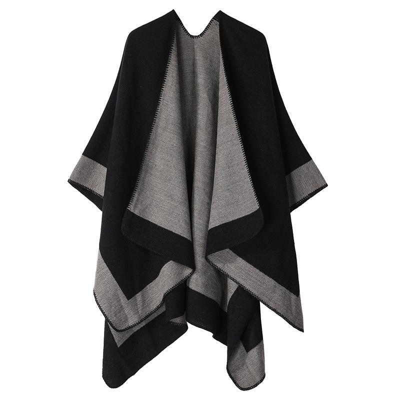 Solid Color Striped Shawl Cardigan: Warm, Versatile Imitation Cashmere Scarf for Autumn and Winter