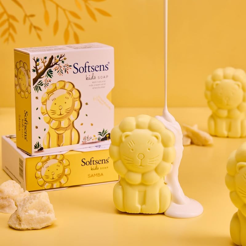 Softsens Kids Soap Samba 75G Gentle Nourishing Care With Shea Butter & Natural Milk Cream For Toddlers 2-10 Years Pack of 5 x 75g