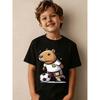European Sizes Cute Cartoon Capybara Kicking Soccer T-Shirt for Kids And Children - Light Brown Capybara with Dark Brown Nose