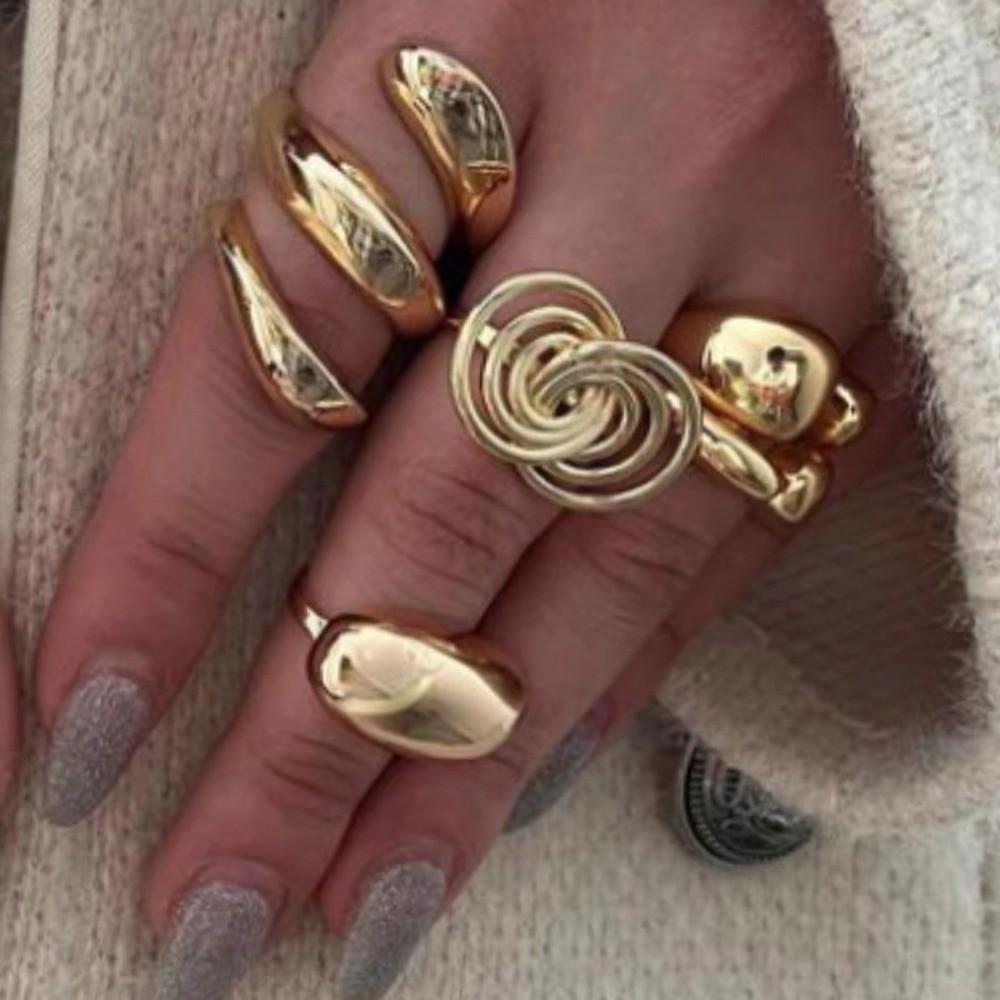 Double Layer Smooth Open Rings 18k Gold Women Jewelry Minimalist Gold Plated Ring  Party Gifts