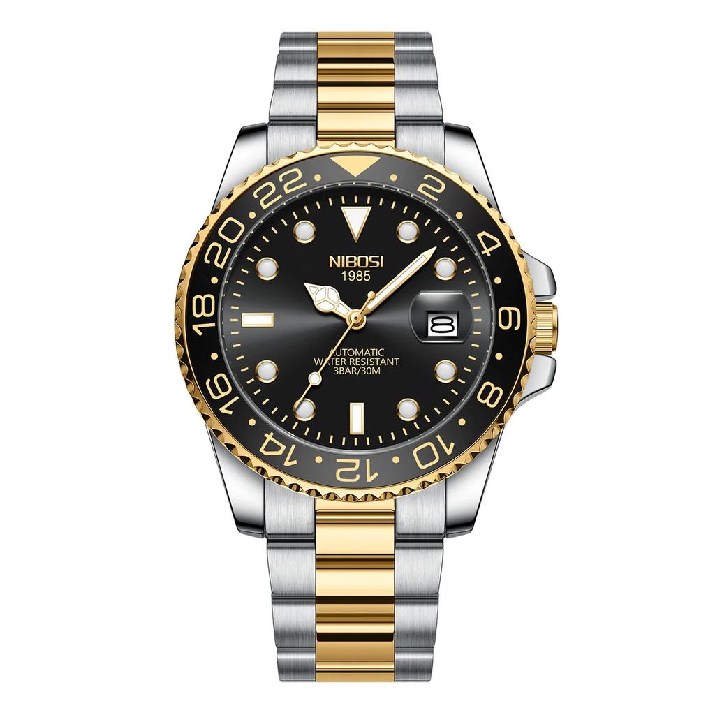 NIBOSI Luxury Mens Watches Stainless Steel Date Military Fashion Luminous Waterproof Quartz Wristwatches